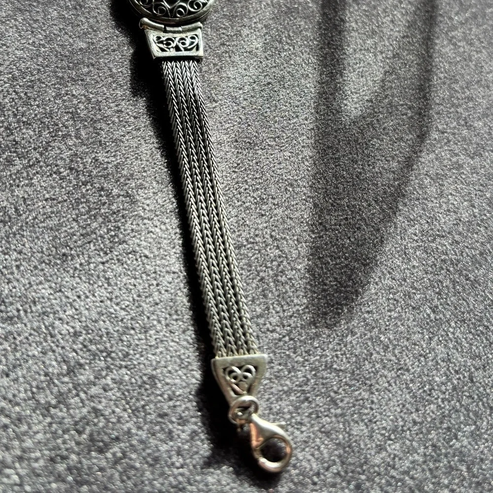 Vintage Sterling Silver 925 Filigree Heart Bracelet Red Garnet Gothic Boho